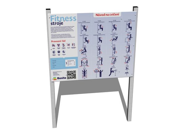 Informačná tabuľa s prevádzkovým a cvičebným plánom pre fitness