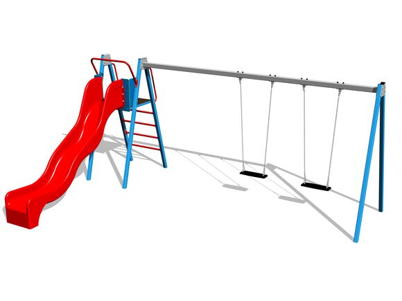 Reťazová dvojhojdačka so šmýkačkou RH6251KB - modrá (v.p. 1,5 m)