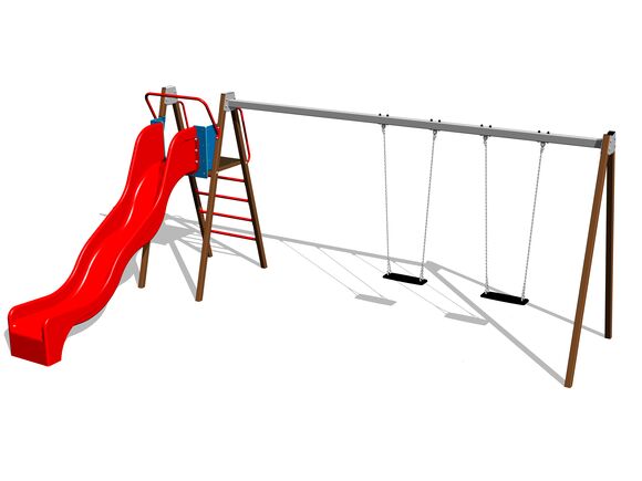 Reťazová dvojhojdačka so šmýkačkou RH6251KW - hnedá (v.p. 1,5 m)