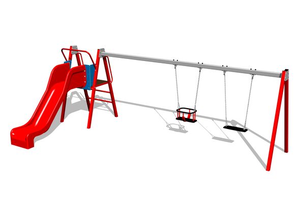 Reťazová dvojhojdačka so šmýkačkou RH6252KR - červená (v.p. 1 m)