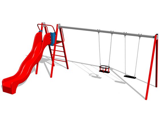 Reťazová dvojhojdačka so šmýkačkou RH6252KR - červená (v.p. 1,5 m)