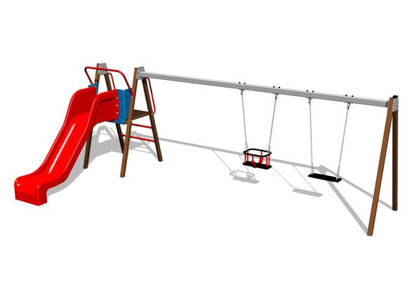 Reťazová dvojhojdačka so šmýkačkou RH6252KW - celokovová (v.p. 1 m)