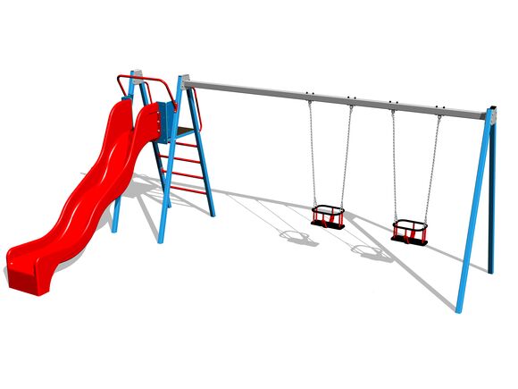 Reťazová dvojhojdačka so šmýkačkou RH6253KB - modrá (v.p. 1,5 m)