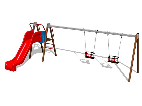 Reťazová dvojhojdačka so šmýkačkou RH6253KW - celokovová (v.p. 1 m)