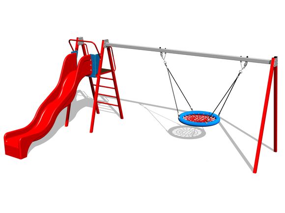 Řetězová houpačka Hniezdo se skluzavkou RH6180KR - červená (v.p. 1,5 m)
