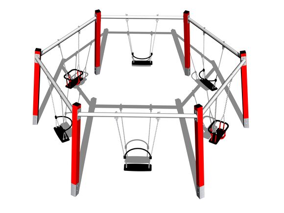 Reťazová skupinová šesťhojdačka RH1610KR - červená (v.p. 1,0 m)