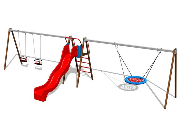 Reťazová trojhojdačka so šmýkačkou RH6383KW - hnedá (v.p. 1,5 m)