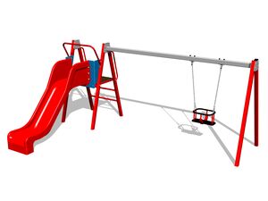 Reťazová hojdačka so šmýkačkou RH6152KR - červená (v.p. 1 m)